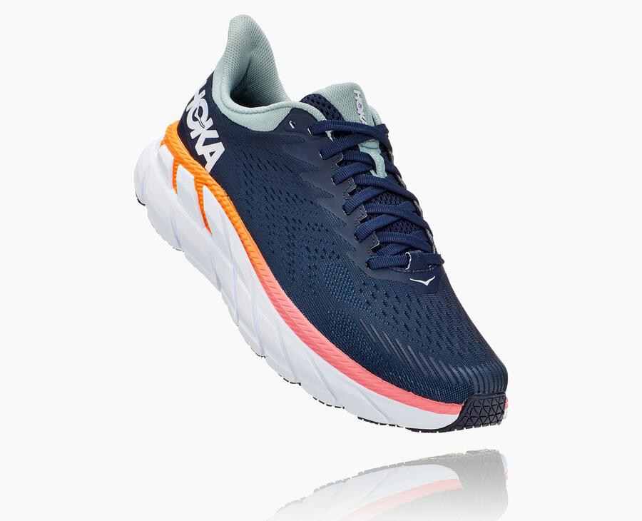 Hoka One One Womens Running Shoes - Clifton 7 - Navy/White - GYQI67819